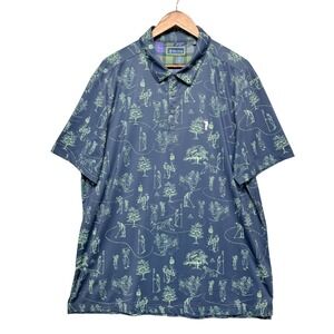 William Murray Golf Polo Shirt Mens XL Navy Blue Illustration Print Stretch AOP